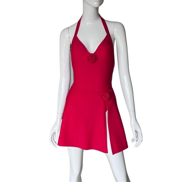 Oscar De La Renta Red Swimsuit Size 10 With Matching Cover-Up Mini Skirt S/M NWT - Picture 12 of 12